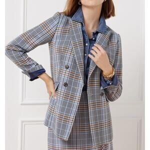 Talbots Blazer Womens 20W Windy Plaid Double Breasted Plus Size Jacket Lined